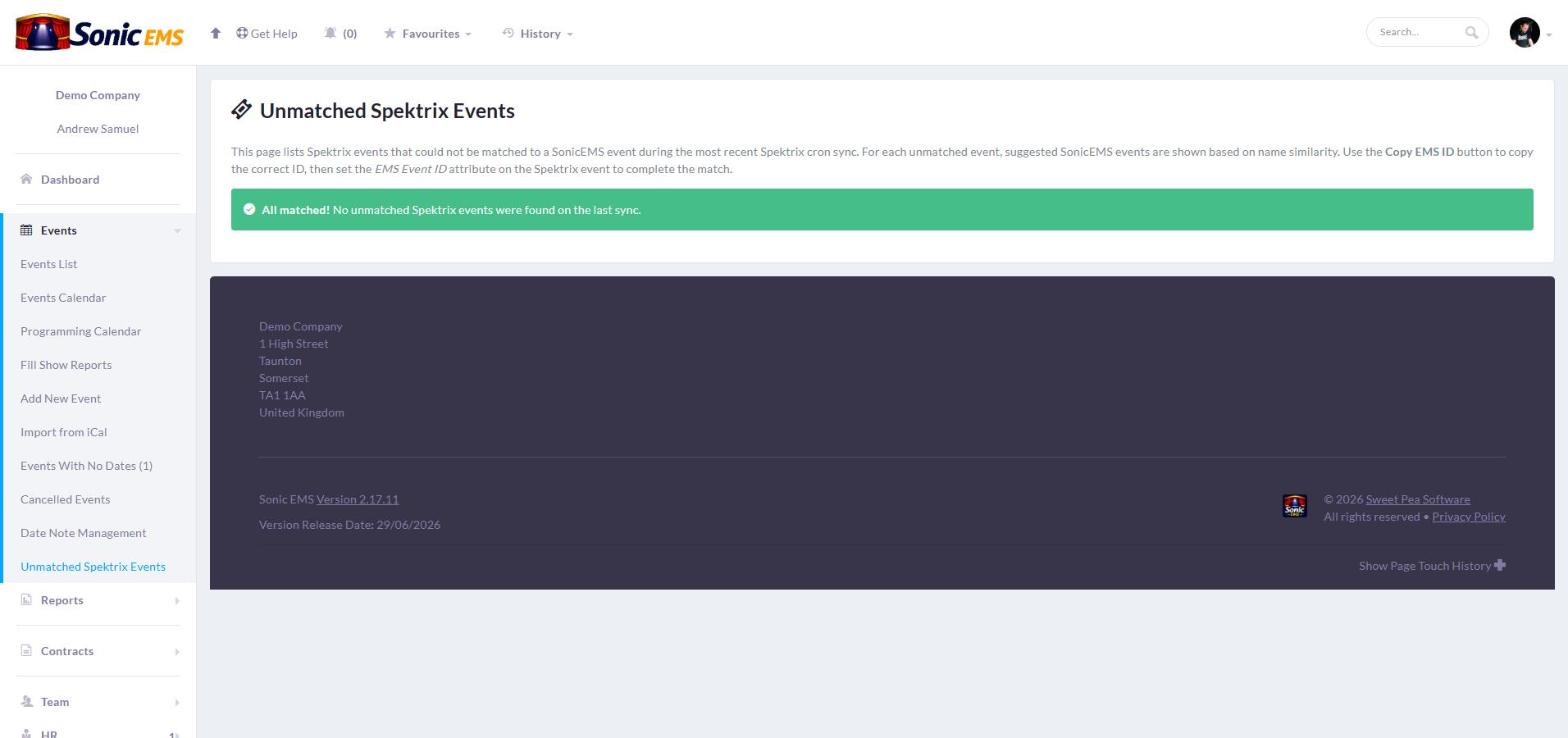 Spektrix event matching
